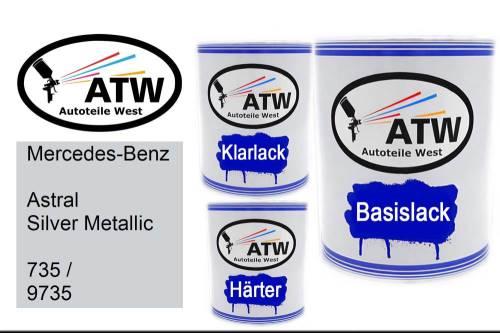 Mercedes-Benz, Astral Silver Metallic, 735 / 9735: 1L Lackdose + 1L Klarlack + 500ml Härter - Set, von ATW Autoteile West.
